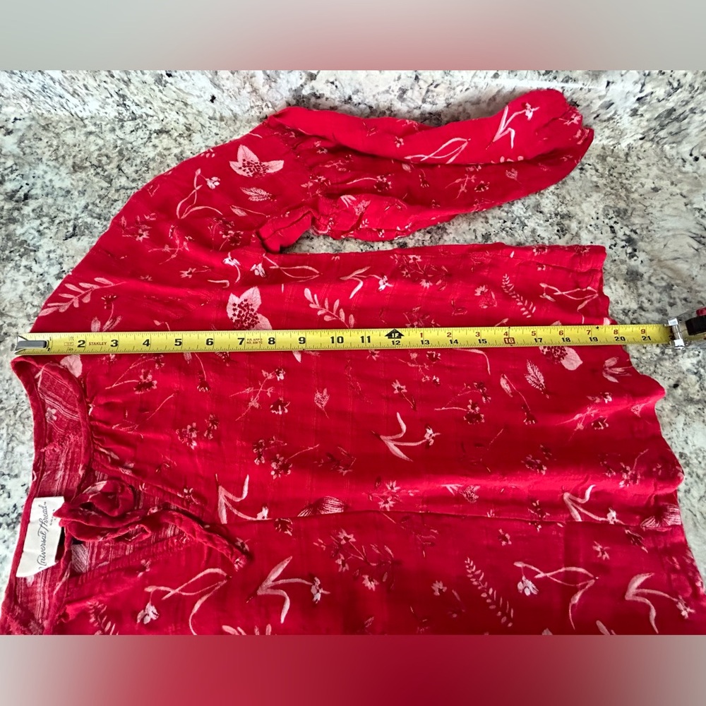 Universal Thread Red Floral Peasant Boho Long Sleeve Top Blouse Size XS - Picture 9 of 9